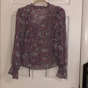 Long Sleeved Floral Purple Top Size S